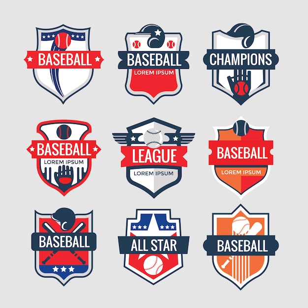 Vettore insieme di logo del distintivo di sport di baseball