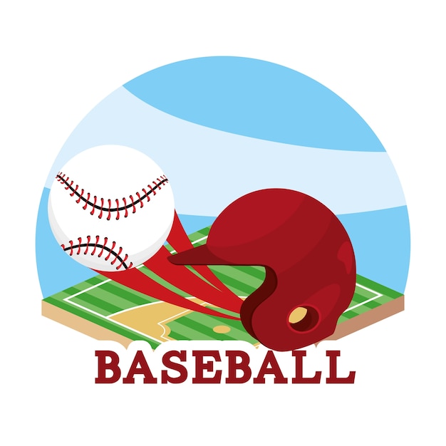 Gioco di baseball sport e casco con palla