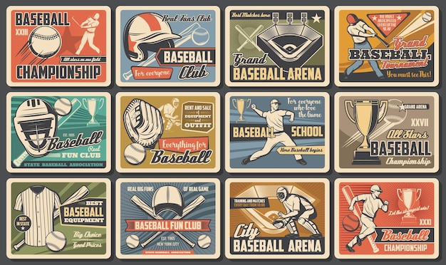 Vector baseball sport game players and items