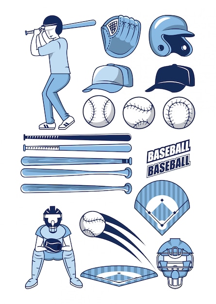 Vettore collezione di icone di baseball sport