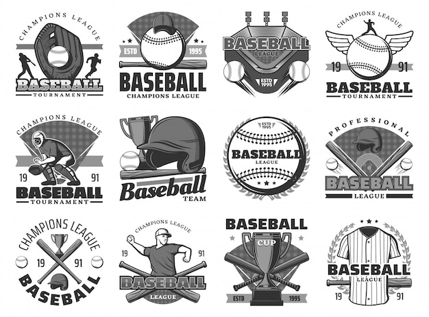 Baseball sport, team club tournament icons