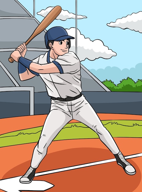 Baseball Sports Colored Cartoon Illustration