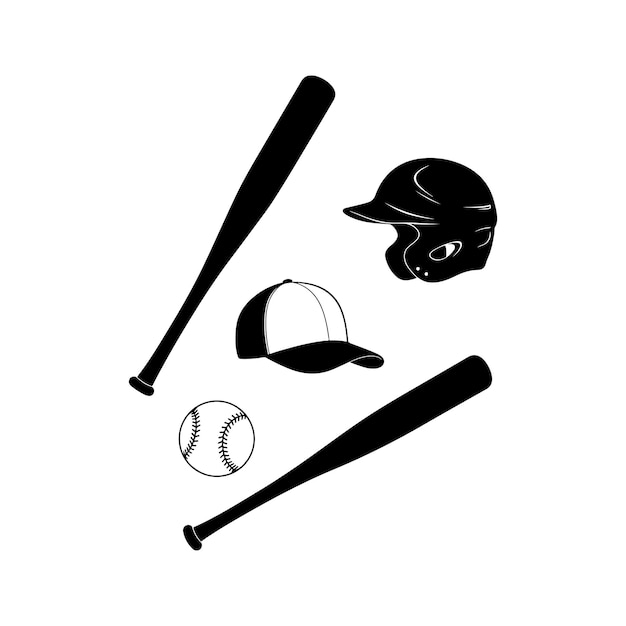 baseball sports equipment vector icon set flat design element illustrations