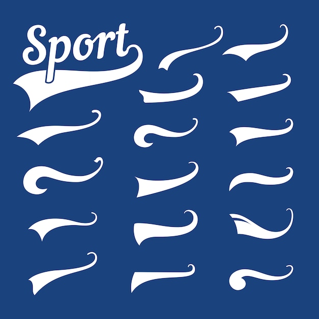 Swooshes Text Tails For Baseball Design Sports Swash Underline Shapes Set  In Retro Style Swish Typography Font Elements For Athletics Baseball  Football Decoration White Swirl On Blue Vector Line Stock Illustration 