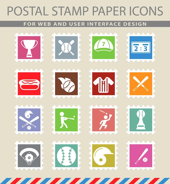 Baseball symbols on mail paper icons