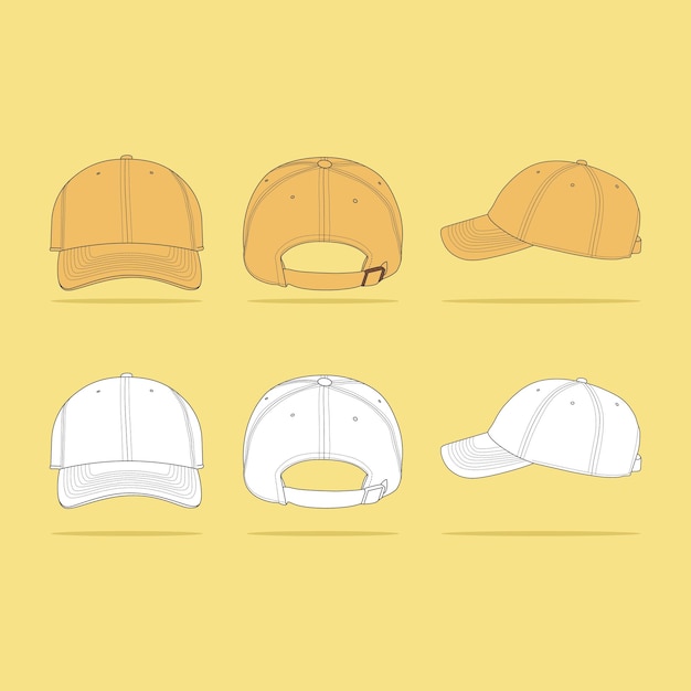 Baseballcap vector sjabloon set. Uniforme mode, blanco hoed, design sportkleding.