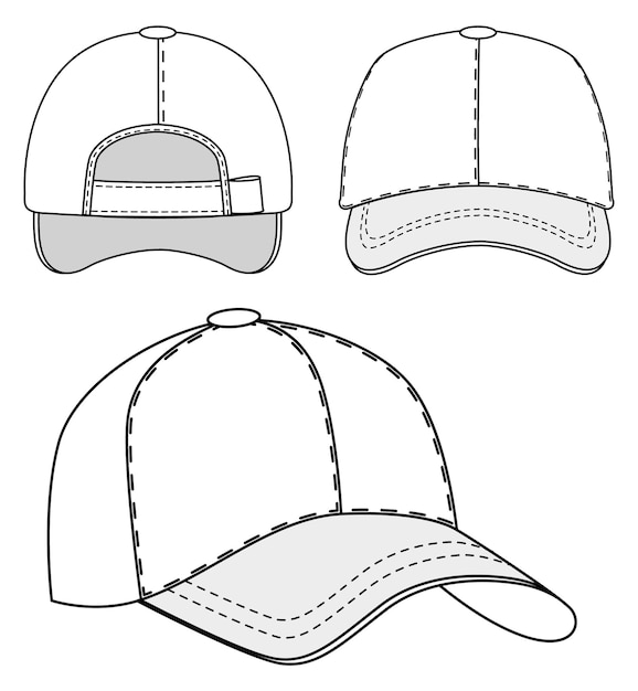 Baseballcap voor- en achteraanzicht Hoedsjabloon