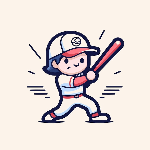 Baseballspeler cartoon icoon Vector illustratie Leuke kleine jongen in helm en uniform die honkbal speelt