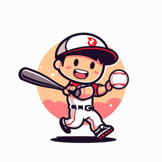 Baseballspeler cartoon personage met bal en knuppel Vector illustratie