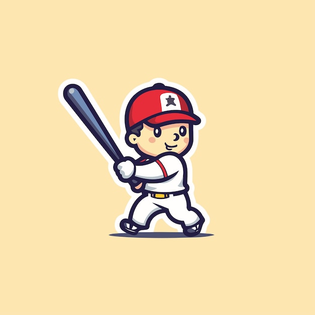 Baseballspeler met knuppel Leuk cartoon personage Vector illustratie