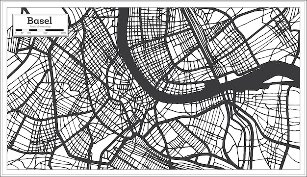 Карта города Базель Швейцария в черно-белом цвете в стиле ретро наброски карты векторные иллюстрации