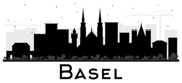 Basel Switzerland City Skyline Silhouette with Black Buildings Isolated on White. Vector Illustration. Business Travel and Tourism Concept with Historic Architecture. Basel Cityscape with Landmarks.