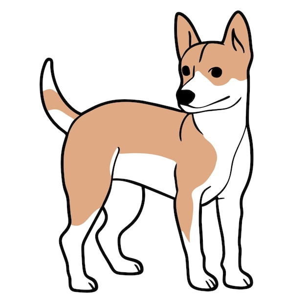 Собака Басенджи, нарисованная вручную мультяшная наклейка, иконка, изолированная иллюстрация