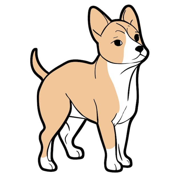 Basenji 개 손으로 그린 만화 스티커 아이콘 개념 격리된 그림