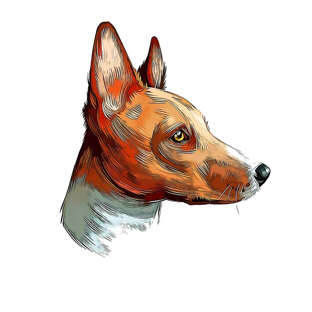 Basenji Hondenras Aquarel Schets Hand Getekende Verf Illustratie