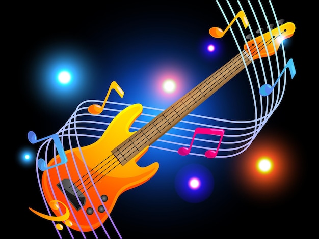 Basgitaar met elegante muzieknotenmuziek
