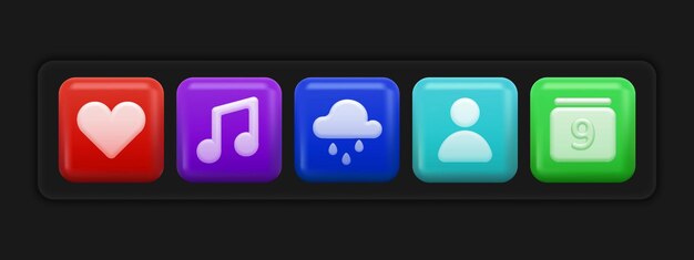 Basic 3d Icons Set. Colorful Ui Apps Buttons. Vector illustration