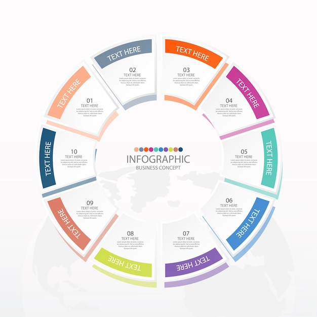 Базовый круговой инфографический шаблон с 10 шагами, процессом или вариантами, диаграммой процесса, используется для схемы процесса, презентаций, макета рабочего процесса, блок-схемы, инфографики. векторная иллюстрация eps10.