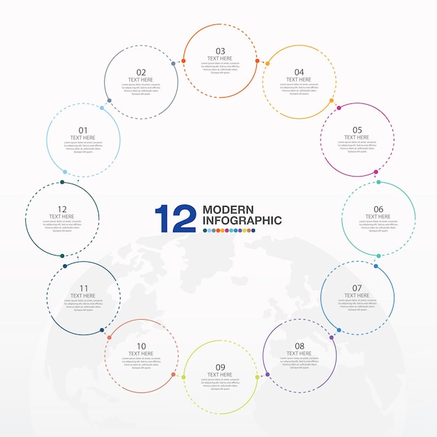 ベクトル 基本的なインフォグラフィック・サークル・テンプレート - 11ステップ・プロセスまたはオプション・プロセス・チャート