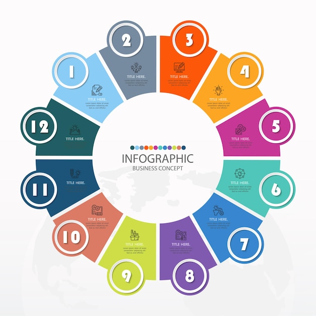 Basic circle infographic template with 12 steps, process or options, process chart, used for process diagram, presentations, workflow layout, flow chart, infograph. vector eps10 illustration.