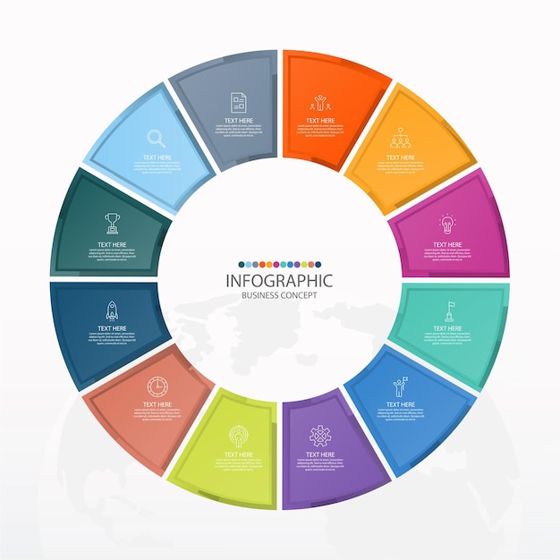 Basic circle infographic template with 12 steps, process or options