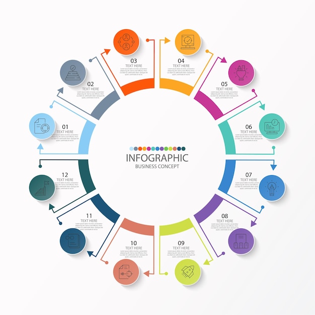 Basic circle infographic template with 12 steps