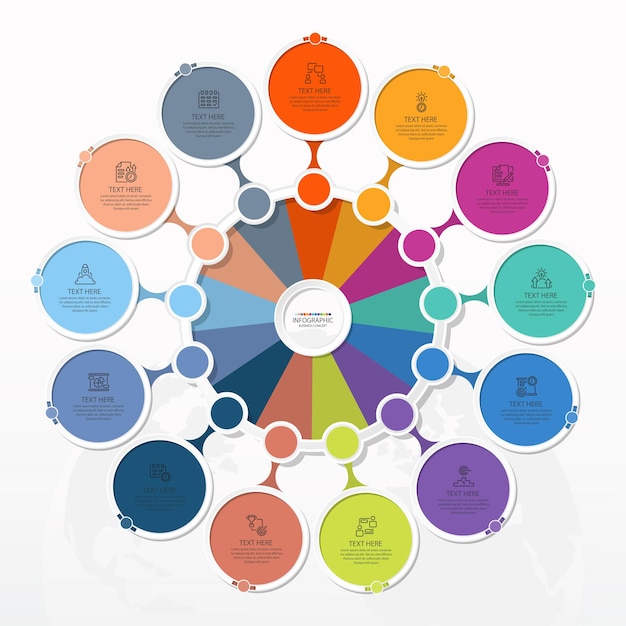 Vettore modello di infografica circolare di base con 13 passaggi