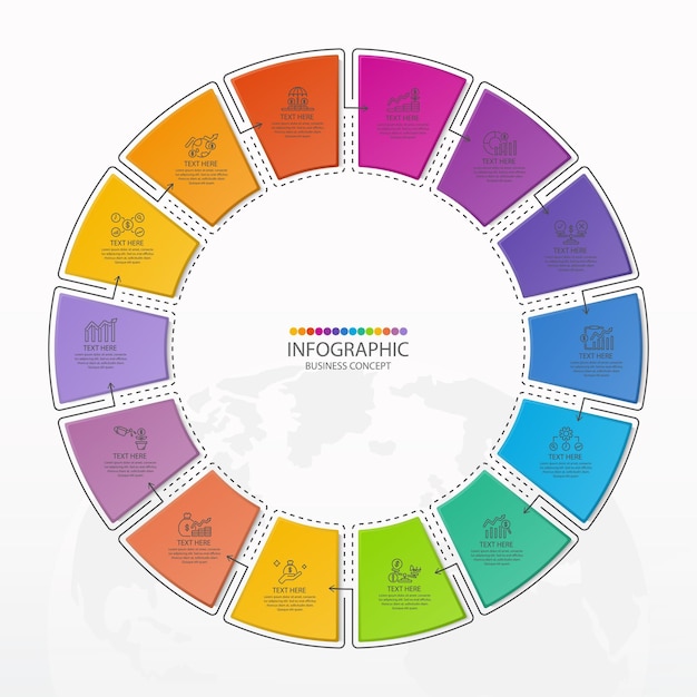 Vector basic circle infographic template with 14 steps process or options process chart