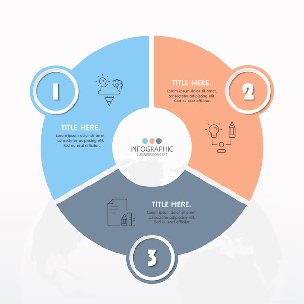 Modello di infografica cerchio di base con 3 passaggi, processo o opzioni, diagramma di processo, utilizzato per diagramma di processo, presentazioni, layout del flusso di lavoro, diagramma di flusso, infografo. illustrazione di vettore eps10.