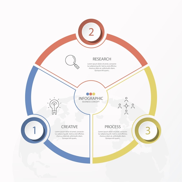 Modello di infografica cerchio di base con 3 passaggi, processo o opzioni, diagramma di processo