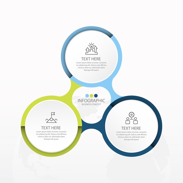 Basic circle infographic template with 3 steps.