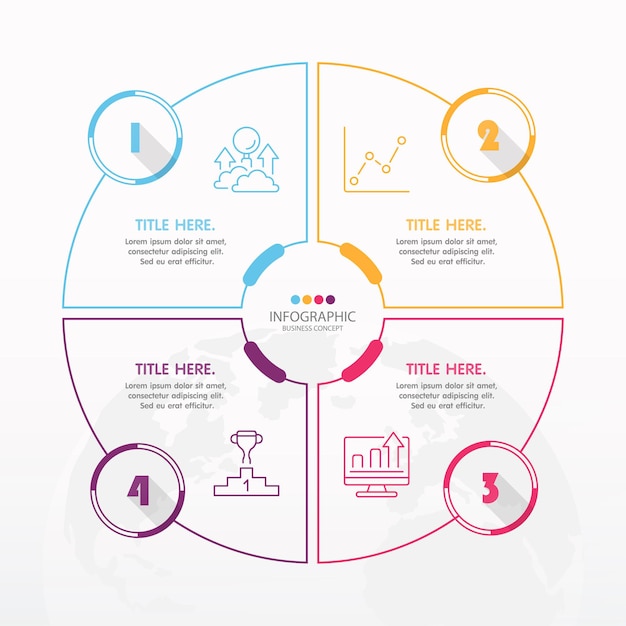 Modello di infografica cerchio di base con 4 passaggi, processo o opzioni, diagramma di processo, utilizzato per diagramma di processo, presentazioni, layout del flusso di lavoro, diagramma di flusso, infografico. illustrazione di vettore eps10.