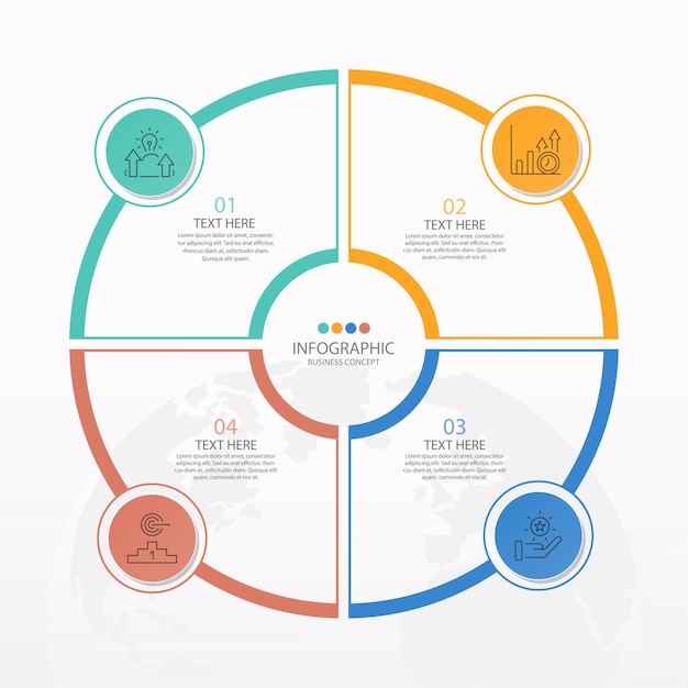 Basic circle infographic template with 4 steps, process or options, process chart, Used for process diagram, presentations, workflow layout, flow chart, infograph. Vector eps10 illustration.