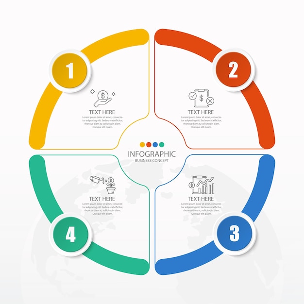 Basic circle infographic template with 4 steps process or options process chart