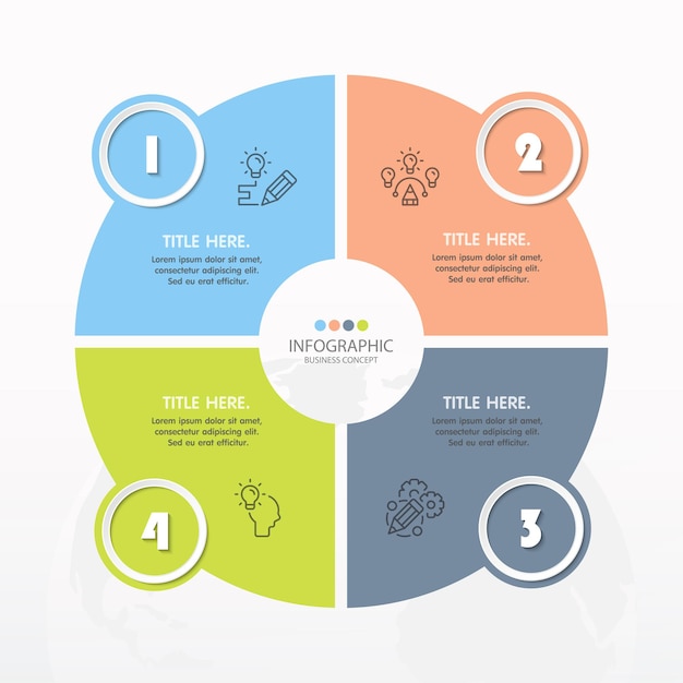 4つのステップ、プロセスまたはオプション、プロセスチャート、プロセス図、プレゼンテーション、ワークフローレイアウト、フローチャート、情報グラフに使用される基本的な円のインフォグラフィックテンプレート。ベクトルeps10イラスト。