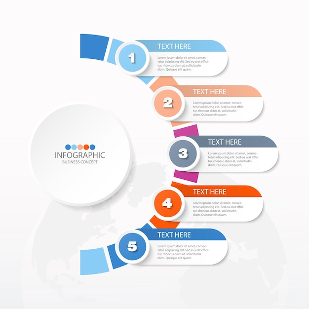 Modello di infografica circolare di base con processo a 5 fasi o diagramma di processo delle opzioni utilizzato per presentazioni di diagrammi di processo layout del flusso di lavoro diagramma di flusso infograph illustrazione vettoriale eps10