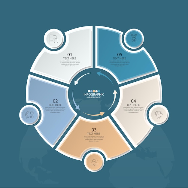 Basic circle infographic template with 5 steps, process or options, process chart, used for process diagram, presentations, workflow layout, flow chart, infograph. vector eps10 illustration.