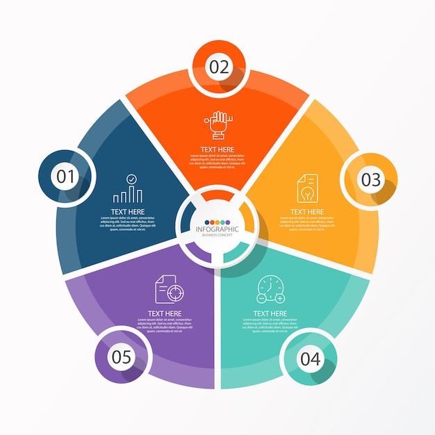 Modello di infografica cerchio di base con 5 passaggi, processo o opzioni