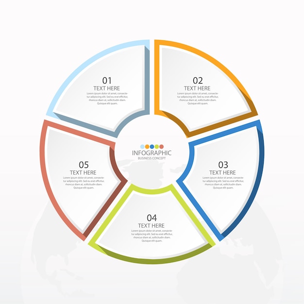 Modello di infografica circolare di base con 5 passaggi, processo o opzioni