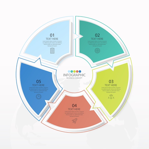 Modello di infografica circolare di base con 5 passaggi, processo o opzioni