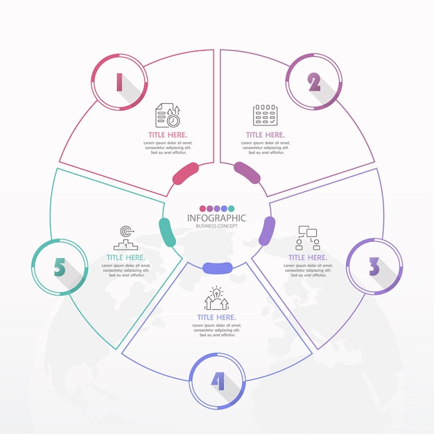Базовый круговой инфографический шаблон с 5 шагами, процессом или вариантами, диаграммой процесса, используется для схемы процесса, презентаций, макета рабочего процесса, блок-схемы, инфографики. векторная иллюстрация eps10.