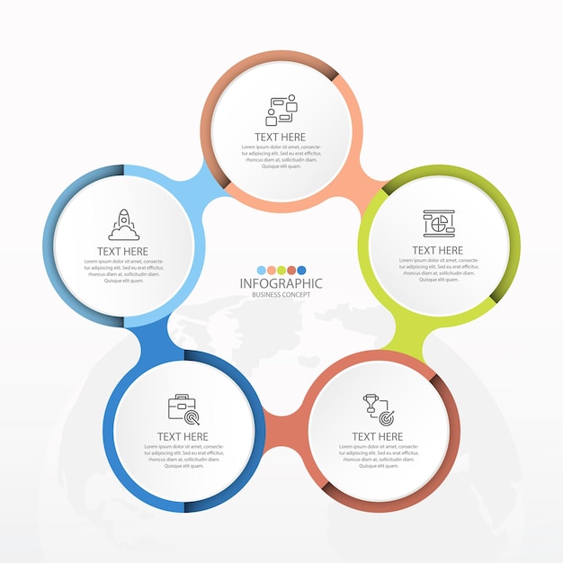 Modello di infografica circolare di base con 5 passaggi.