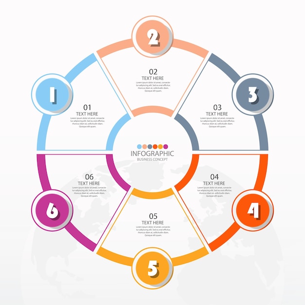 Modello di infografica cerchio di base con 6 passaggi, processo o opzioni, diagramma di processo.