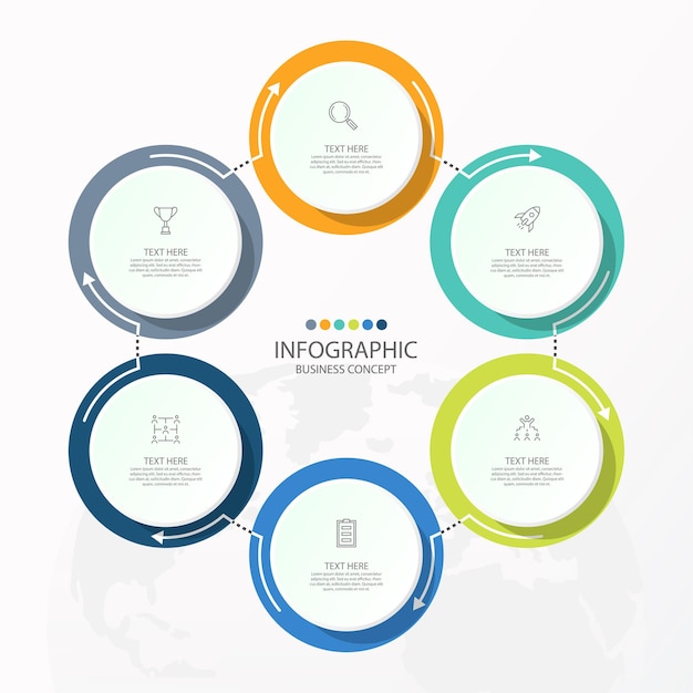 Basic circle infographic template with 6 steps, process or options