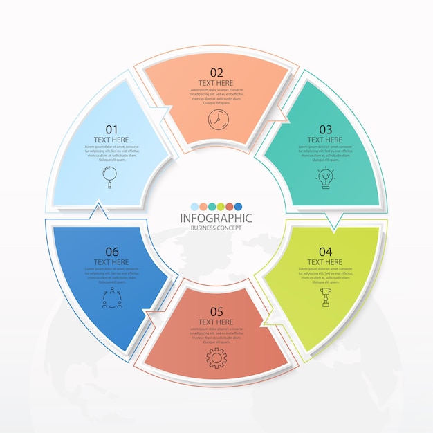 Basic circle infographic template with 6 steps, process or options