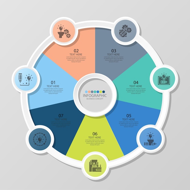 Basic circle infographic template with 7 steps, process or options, process chart, used for process diagram, presentations, workflow layout, flow chart, infograph. vector eps10 illustration.