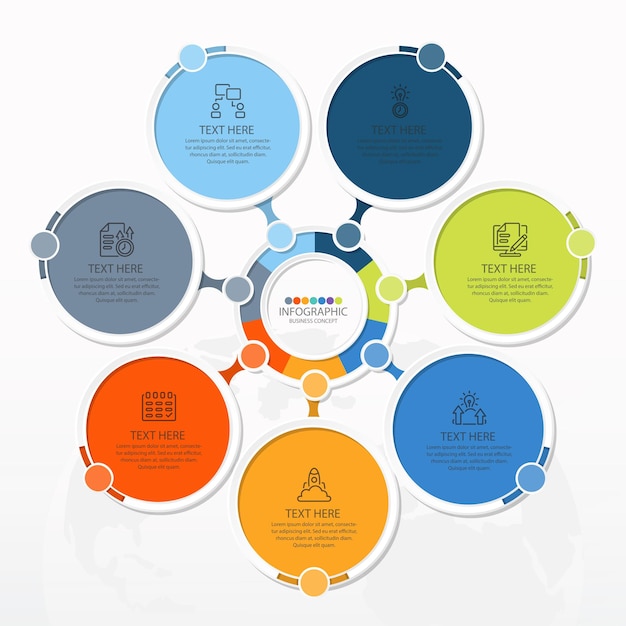 Basic circle infographic template with 7 steps process or options process chart