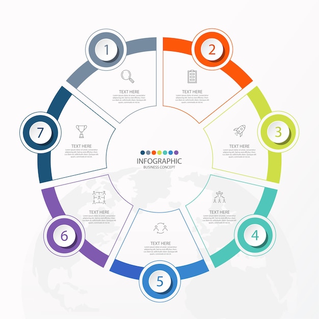 Basic circle infographic template with 7 steps, process or options, process chart.