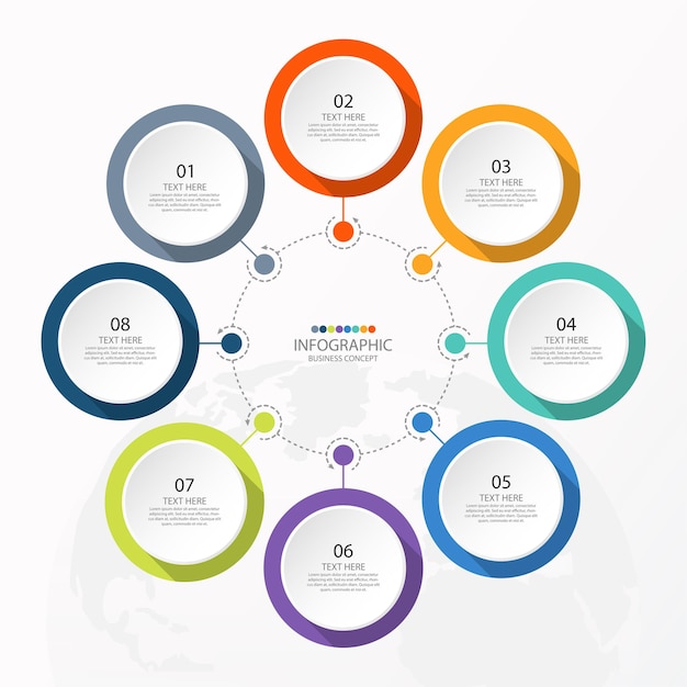 Базовый круговой инфографический шаблон с 8 шагами, процессом или вариантами, диаграммой процесса