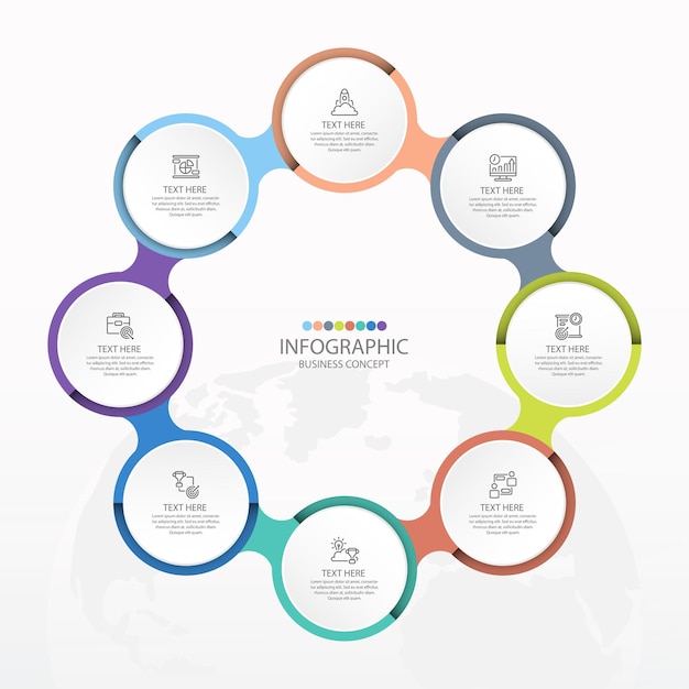 Basic circle infographic template with 8 steps.